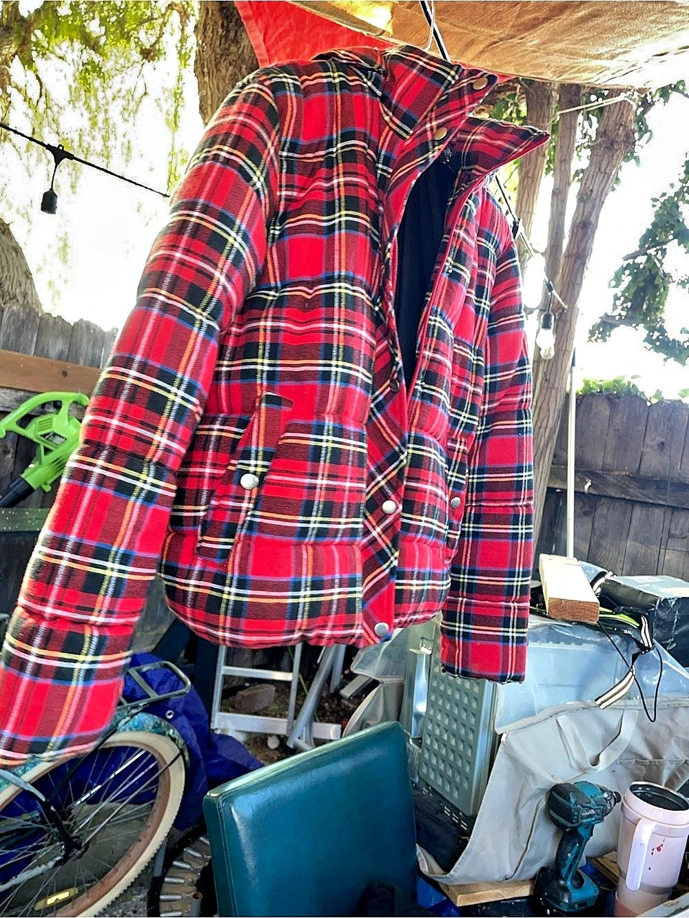 Forever 21 Plaid Hooded Jacket in Red & Black Size Medium